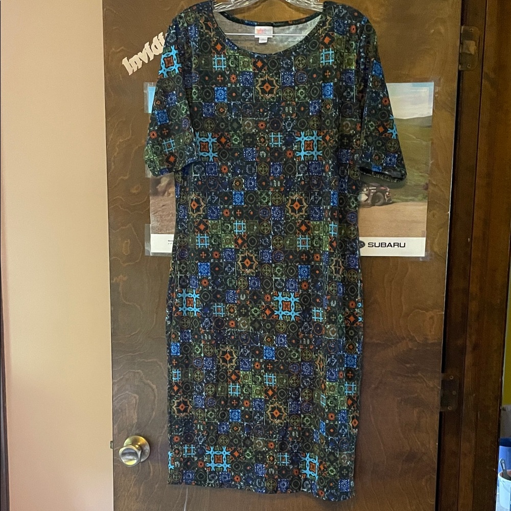 Colorful LuLaRoe Julia Dress Geometric Pattern